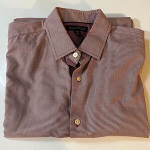 Banana Republic Mens Button Up Shirt Large Slim Maroon Houndstooth Non Iron